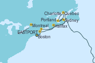 Visitando Boston (Massachusetts), EASTPORT, Halifax (Canadá), Sydney (Nueva Escocia/Canadá), Charlottetown (Canadá), Quebec (Canadá), Montreal (Canadá), Quebec (Canadá), Charlottetown (Canadá), Sydney (Nueva Escocia/Canadá), Halifax (Canadá), Portland (Maine/Estados Unidos), Boston (Massachusetts)