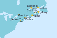 Visitando Montreal (Canadá), Quebec (Canadá), Saguenay (Canadá), Charlottetown (Canadá), Sydney (Nueva Escocia/Canadá), Halifax (Canadá), Portland (Maine/Estados Unidos), Nueva York (Estados Unidos)