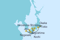 Visitando Tokio (Japón), Shimizu (Japón), Kagoshima (Japón), Nagasaki (Japón), Jeju (Corea del Sur), Hiroshima (Japón), Matsuyama, Japan, Kochi (Japón), Osaka (Japón), Osaka (Japón), Shingu (Japón), Tokio (Japón)
