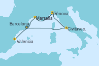 Visitando Barcelona, Civitavecchia (Roma), Génova (Italia), Marsella (Francia), Valencia