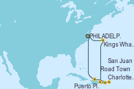 Visitando PHILADELPHIA, PENNSYLVANIA, Kings Wharf (Bermudas), Kings Wharf (Bermudas), Road Town (Isla Tórtola/Islas Vírgenes), Charlotte Amalie (St. Thomas), San Juan (Puerto Rico), Puerto Plata, Republica Dominicana, PHILADELPHIA, PENNSYLVANIA