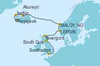 Visitando Reykjavik (Islandia), Ísafjörður (Islandia), Akureyri (Islandia), MALOY, NORWAY, LEIRVIK (STORD), NORWAY, Invergordon (Escocia), South Queensferry (Escocia), Southampton (Inglaterra)