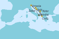 Visitando Brindisi (Italia), Split (Croacia), Venecia (Italia), Zadar (Croacia), Corfú (Grecia), Kotor (Montenegro), Brindisi (Italia)