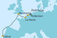 Visitando Rotterdam (Holanda), Zeebrugge (Bruselas), Le Havre (Francia), Southampton (Inglaterra), Lisboa (Portugal)