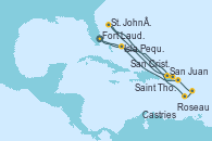 Visitando Fort Lauderdale (Florida/EEUU), San Juan (Puerto Rico), Saint Thomas (Islas Vírgenes), St. John´s (Antigua y Barbuda), Roseau (Dominica), Castries (Santa Lucía/Caribe), San Cristóbal y Nieves, Isla Pequeña (San Salvador/Bahamas), Fort Lauderdale (Florida/EEUU)