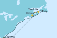 Visitando Norfolk (Virginia/EEUU), Halifax (Canadá), Charlottetown (Canadá), Sydney (Nueva Escocia/Canadá), Norfolk (Virginia/EEUU)