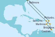 Visitando Baltimore (Maryland), Philipsburg (St. Maarten), Martinica (Antillas), Bridgetown (Barbados), Castries (Santa Lucía/Caribe), San Cristóbal y Nieves, Baltimore (Maryland)