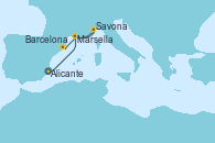 Visitando Alicante (España), Marsella (Francia), Savona (Italia), Marsella (Francia), Barcelona