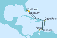 Visitando Fort Lauderdale (Florida/EEUU), Curacao (Antillas), Aruba (Antillas), Cabo Rojo, CocoCay (Bahamas), Fort Lauderdale (Florida/EEUU)