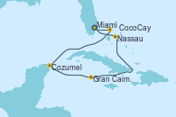 Visitando Miami (Florida/EEUU), CocoCay (Bahamas), Cozumel (México), Gran Caimán (Islas Caimán), Nassau (Bahamas), Miami (Florida/EEUU)