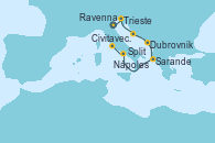 Visitando Ravenna (Italia), Trieste (Italia), Split (Croacia), Dubrovnik (Croacia), Sarande (Albania), Nápoles (Italia), Civitavecchia (Roma)