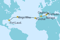 Visitando Civitavecchia (Roma), Cagliari (Cerdeña), Málaga, Funchal (Madeira), Kings Wharf (Bermudas), Fort Lauderdale (Florida/EEUU) Visitando Civitavecchia (Roma), Cagliari (Cerdeña), Málaga, Funchal (Madeira), Kings Wharf (Bermudas), Fort Lauderdale (Florida/EEUU)