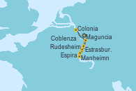 Visitando Maguncia (Alemania), Manheimn (Alemania), Estrasburgo (Francia), Espira (Alemania), Rudesheim (Alemania), Coblenza (Alemania), Colonia (Alemania), Maguncia (Alemania)