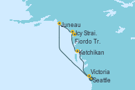 Visitando Seattle (Washington/EEUU), Juneau (Alaska), Icy Strait Point (Alaska), Fiordo Tracy Arm (Alaska), Ketchikan (Alaska), Victoria (Canadá), Seattle (Washington/EEUU)