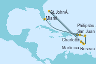 Visitando San Juan (Puerto Rico), Charlotte Amalie (St. Thomas), St. John´s (Antigua y Barbuda), Martinica (Antillas), Roseau (Dominica), Philipsburg (St. Maarten), Miami (Florida/EEUU)
