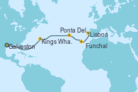 Visitando Galveston (Texas), Kings Wharf (Bermudas), Ponta Delgada (Azores), Funchal (Madeira), Lisboa (Portugal)