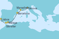 Visitando Génova (Italia), Marsella (Francia), Barcelona, Málaga, Gibraltar (Inglaterra), Lisboa (Portugal)