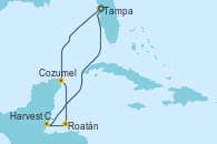 Visitando Tampa (Florida), Cozumel (México), Roatán (Honduras), Harvest Caye (Belize), Tampa (Florida)