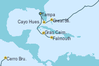 Visitando Tampa (Florida), Cayo Hueso (Key West/Florida), Great Stirrup Cay (Bahamas), Cerro Brujo (Isla San Cristóbal/Galápagos), Falmouth (Jamaica), Gran Caimán (Islas Caimán), Tampa (Florida)