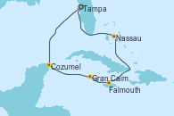 Visitando Tampa (Florida), Cozumel (México), Gran Caimán (Islas Caimán), Falmouth (Jamaica), Nassau (Bahamas), Tampa (Florida)