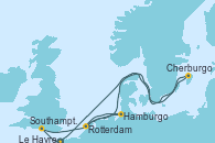 Visitando Le Havre (Francia), Southampton (Inglaterra), Hamburgo (Alemania), Rotterdam (Holanda), Cherburgo (Francia), Le Havre (Francia)