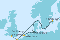 Visitando Hamburgo (Alemania), Rotterdam (Holanda), Cherburgo (Francia), Le Havre (Francia), Southampton (Inglaterra)