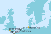Visitando Rotterdam (Holanda), Southampton (Inglaterra), Le Havre (Francia), Hamburgo (Alemania), Rotterdam (Holanda)