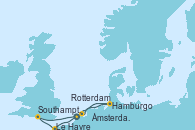 Visitando Rotterdam (Holanda), Le Havre (Francia), Southampton (Inglaterra), Hamburgo (Alemania), Ámsterdam (Holanda)