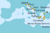 Visitando Estambul (Turquía), Canakkale (Turquía), Esmirna (Turquía), Patmos (Grecia), Rodas (Grecia), Spetses (Grecia), Atenas (Grecia), Gythion (Grecia), Dubrovnik (Croacia), Hvar (Croacia), Zadar (Croacia), Piran (Eslovenia), VENICE (FUSINA) -  ITALY