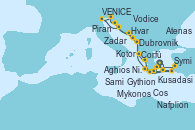 Visitando Atenas (Grecia), Gythion (Grecia), Dubrovnik (Croacia), Hvar (Croacia), Zadar (Croacia), Piran (Eslovenia), VENICE (FUSINA) -  ITALY, Vodice (Croacia), Kotor (Montenegro), Corfú (Grecia), Sami (Cefalonia/Grecia), Nafplion (Grecia), Atenas (Grecia), Mykonos (Grecia), Aghios Nikolaos (Grecia), Symi (Grecia), Cos (Grecia), Kusadasi (Efeso/Turquía), Atenas (Grecia)