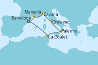 Visitando Barcelona, La Goulette (Tunez), Palermo (Italia), Civitavecchia (Roma), Savona (Italia), Marsella (Francia), Barcelona Visitando Barcelona, La Goulette (Tunez), Palermo (Italia), Civitavecchia (Roma), Savona (Italia), Marsella (Francia), Barcelona