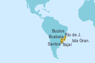 Visitando Itajaí (Brasil), Ilhabela (Brasil), Río de Janeiro (Brasil), Buzios (Brasil), Isla Grande (Brasil), Santos (Brasil) Visitando Itajaí (Brasil), Ilhabela (Brasil), Río de Janeiro (Brasil), Buzios (Brasil), Isla Grande (Brasil), Santos (Brasil)