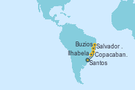 Visitando Santos (Brasil), Buzios (Brasil), Salvador de Bahía (Brasil), Copacabana (Brasil), Copacabana (Brasil), Ilhabela (Brasil), Santos (Brasil)