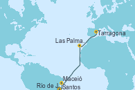 Visitando Santos (Brasil), Río de Janeiro (Brasil), Maceió (Brasil), Las Palmas de Gran Canaria (España), Tarragona (España)
