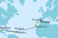 Visitando Málaga, Funchal (Madeira), Santa Cruz de Tenerife (España), Philipsburg (St. Maarten), Martinica (Antillas), Pointe a Pitre (Guadalupe)