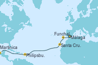 Visitando Málaga, Funchal (Madeira), Santa Cruz de Tenerife (España), Philipsburg (St. Maarten), Martinica (Antillas)