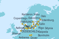 Visitando Copenhague (Dinamarca), Karlskrona (Suecia), Gdynia (Polonia), Bornholm (Dinamarca), Wismar (Alemania), Kiel (Alemania), Kiel (Alemania), OUDESCHILD, Dover (Inglaterra), Amberes (Bélgica), FARSUND, Oslo (Noruega), Gotemburgo (Suecia), Aalborg (Dinamarca), Copenhague (Dinamarca), Bornholm (Dinamarca), Visby (Suecia), Estocolmo (Suecia), Estocolmo (Suecia), Tallin (Estonia), Riga (Letonia), Klaipeda (Lituania), Gdynia (Polonia), Copenhague (Dinamarca)