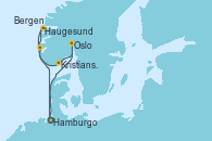 Visitando Hamburgo (Alemania), Oslo (Noruega), Kristiansand (Noruega), Haugesund (Noruega), Bergen (Noruega), Hamburgo (Alemania)
