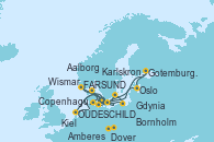 Visitando Copenhague (Dinamarca), Karlskrona (Suecia), Gdynia (Polonia), Bornholm (Dinamarca), Wismar (Alemania), Kiel (Alemania), Kiel (Alemania), OUDESCHILD, Dover (Inglaterra), Amberes (Bélgica), FARSUND, Oslo (Noruega), Gotemburgo (Suecia), Aalborg (Dinamarca), Copenhague (Dinamarca)
