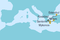 Visitando Atenas (Grecia), Mykonos (Grecia), Kusadasi (Efeso/Turquía), Estambul (Turquía), Estambul (Turquía), Santorini (Grecia), Atenas (Grecia) Visitando Atenas (Grecia), Mykonos (Grecia), Kusadasi (Efeso/Turquía), Estambul (Turquía), Estambul (Turquía), Santorini (Grecia), Atenas (Grecia)