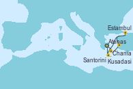Visitando Atenas (Grecia), Santorini (Grecia), Kusadasi (Efeso/Turquía), Estambul (Turquía), Estambul (Turquía), Chania (Creta/Grecia), Atenas (Grecia)