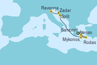 Visitando Atenas (Grecia), Rodas (Grecia), Mykonos (Grecia), Santorini (Grecia), Split (Croacia), Zadar (Croacia), Ravenna (Italia) Visitando Atenas (Grecia), Rodas (Grecia), Mykonos (Grecia), Santorini (Grecia), Split (Croacia), Zadar (Croacia), Ravenna (Italia)