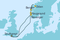 Visitando Southampton (Inglaterra), Haugesund (Noruega), Bergen (Noruega), Olden (Noruega), Stavanger (Noruega), Southampton (Inglaterra) Visitando Southampton (Inglaterra), Haugesund (Noruega), Bergen (Noruega), Olden (Noruega), Stavanger (Noruega), Southampton (Inglaterra)