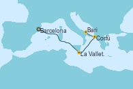 Visitando Barcelona, La Valletta (Malta), Corfú (Grecia), Bari (Italia)