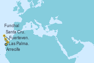 Visitando Arrecife (Lanzarote/España), Las Palmas de Gran Canaria (España), Fuerteventura (Canarias/España), Santa Cruz de Tenerife (España), Fuerteventura (Canarias/España), Funchal (Madeira), Arrecife (Lanzarote/España)