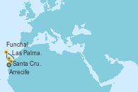 Visitando Arrecife (Lanzarote/España), Las Palmas de Gran Canaria (España), Santa Cruz de la Palma (España), Santa Cruz de Tenerife (España), Santa Cruz de la Palma (España), Funchal (Madeira), Arrecife (Lanzarote/España)