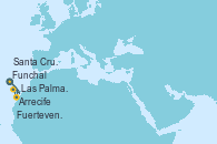 Visitando Funchal (Madeira), Arrecife (Lanzarote/España), Las Palmas de Gran Canaria (España), Fuerteventura (Canarias/España), Santa Cruz de Tenerife (España), Fuerteventura (Canarias/España), Funchal (Madeira)