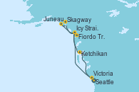 Visitando Seattle (Washington/EEUU), Icy Strait Point (Alaska), Juneau (Alaska), Skagway (Alaska), Fiordo Tracy Arm (Alaska), Ketchikan (Alaska), Victoria (Canadá), Seattle (Washington/EEUU)