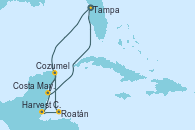 Visitando Tampa (Florida), Harvest Caye (Belize), Roatán (Honduras), Cozumel (México), Costa Maya (México), Tampa (Florida)