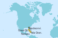 Visitando Jacksonville (Florida/EEUU), Isla Gran Bahama (Florida/EEUU), Nassau (Bahamas), Great Stirrup Cay (Bahamas), Jacksonville (Florida/EEUU)